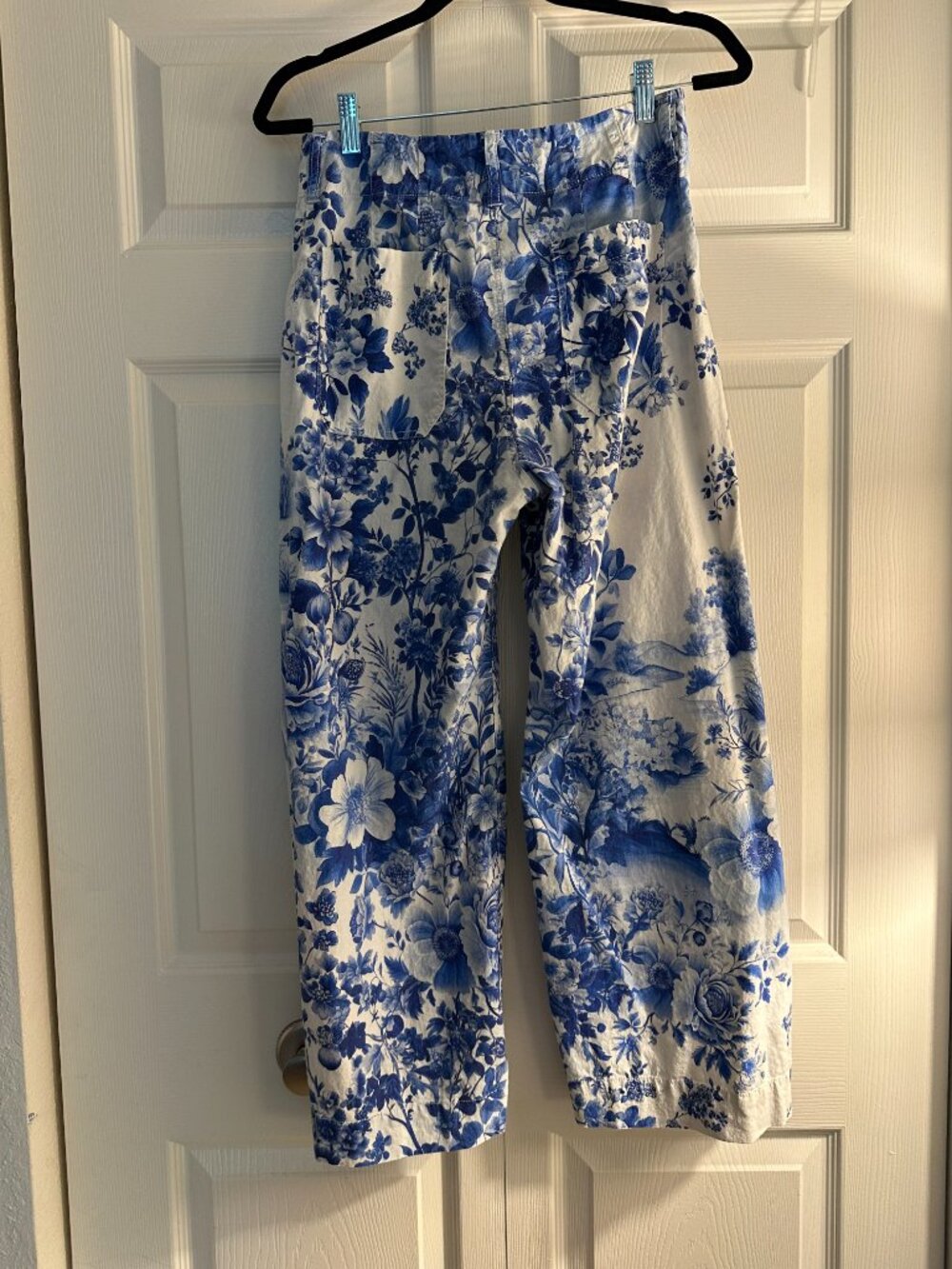 Maeve Colette Linen Blend High-Rise Wide-Leg Cropped Pants Blue Floral Flowers - Picture 8 of 10